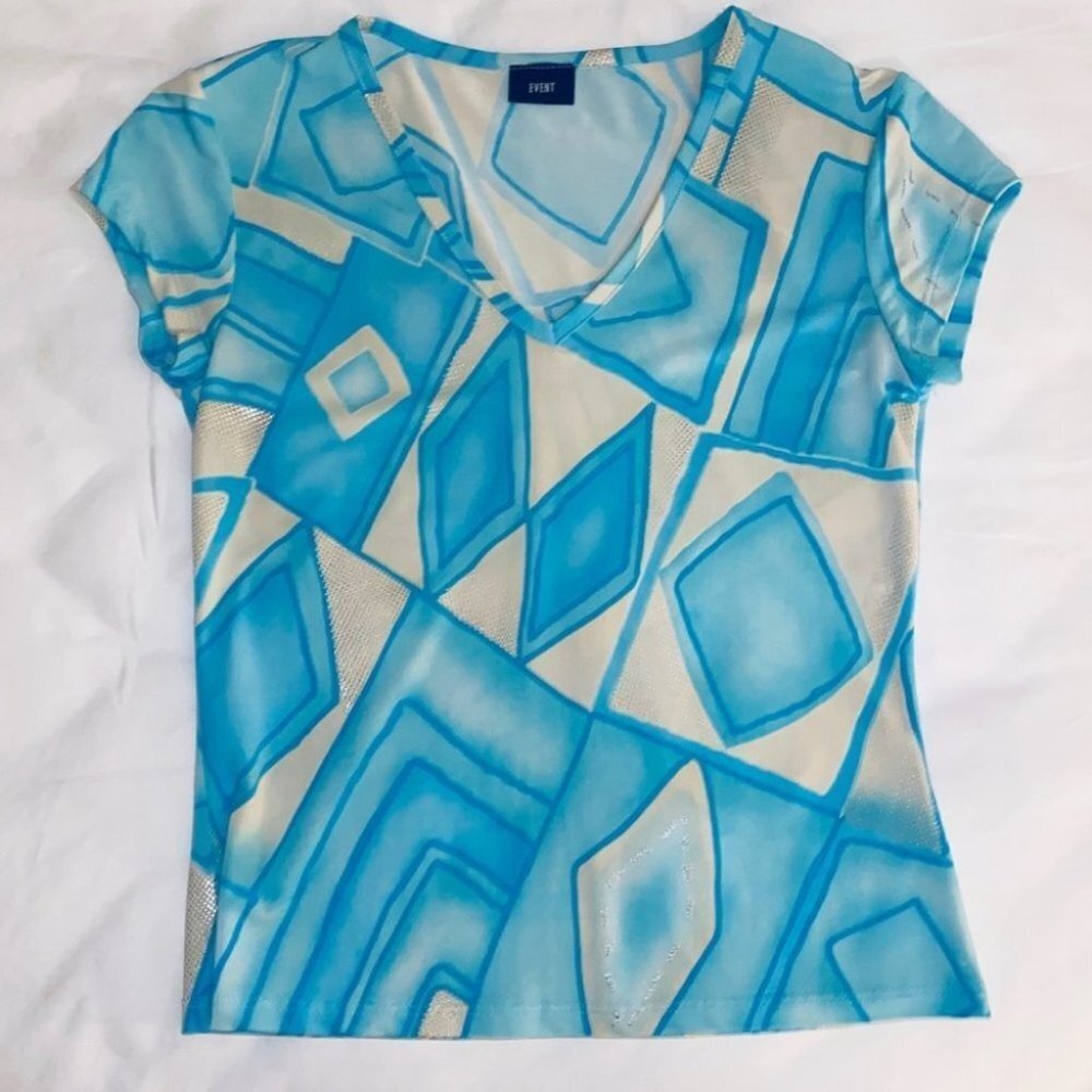 Event V Neck Textured Colorblock Blouse Tee Shirt